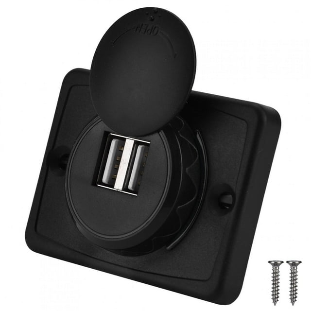 Cargador de coche con puerto USB doble ABS negro de 3,1 A, 12 V, LED, resistente al agua