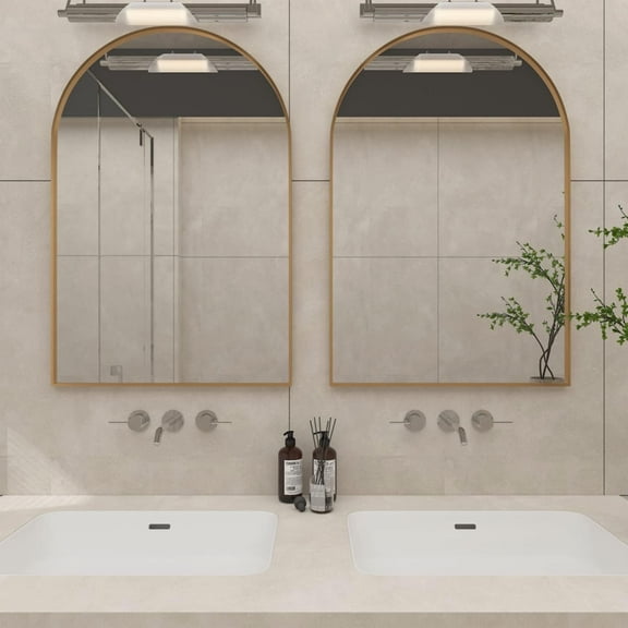 20"x30" Arched Wall Mirrors, Gold Metal Frame Bathroom Vanity Mirror 2-Piece Set, Modern Wall Mounted Décor for Bedroom, Entryway & Living Room