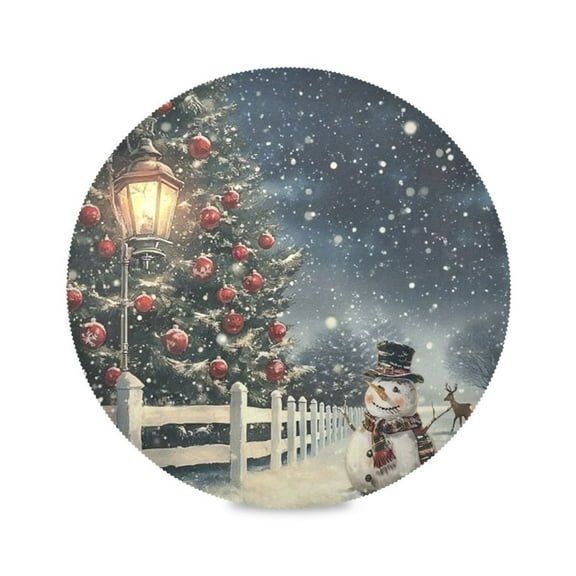 WOBOGO Roadside Snowman Round Placemats Set of 1 Heat Resistant Washable Kitchen Table Decorations 15.4in