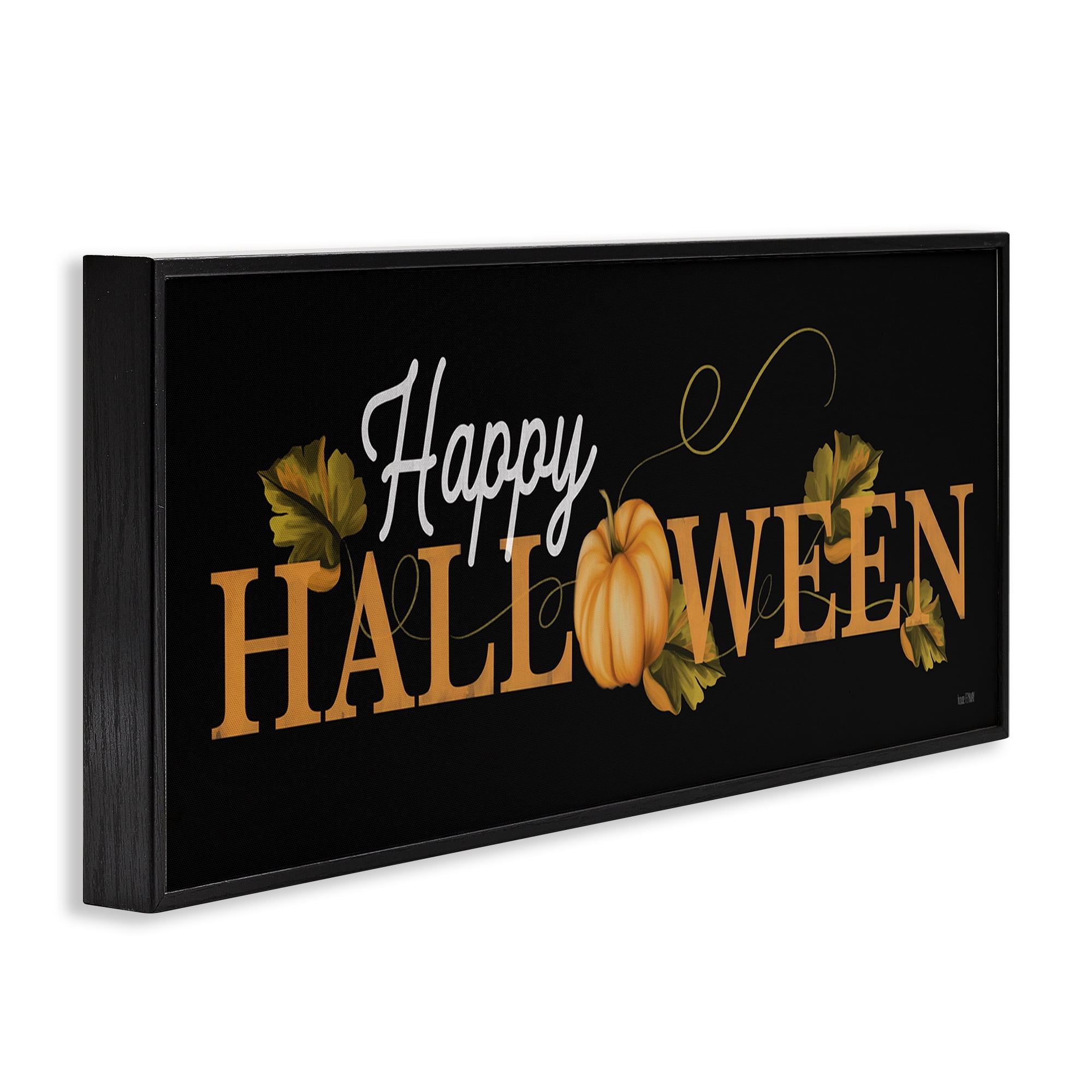 Stupell Industries Happy Halloween on Black Holiday Painting Black Framed Art Print Wall Art, 24 x 10