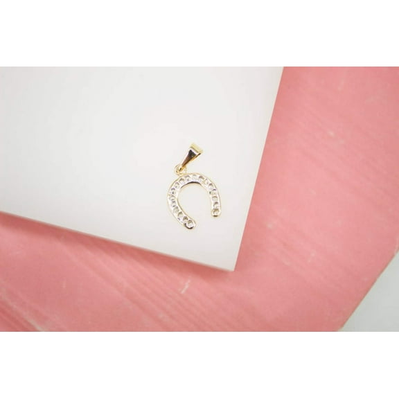 18k Gold Filled Horse Shoe Pendant With CZ Stones