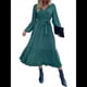 thumbnail image 1 of Vestido Informal de Larga para Mujer, Cuello en V, Elegante, Otoño e Invierno, con Cinturón. Verde Oscuro L, 1 of 10