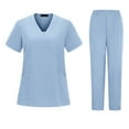 thumbnail image 3 of Pocketed Nurse Scrubs Set, Short Sleeve V-Neck Top & Pants with Ample Storage, Organized Uniform for Healthcare Professionals Light Blue S, 3 of 5
