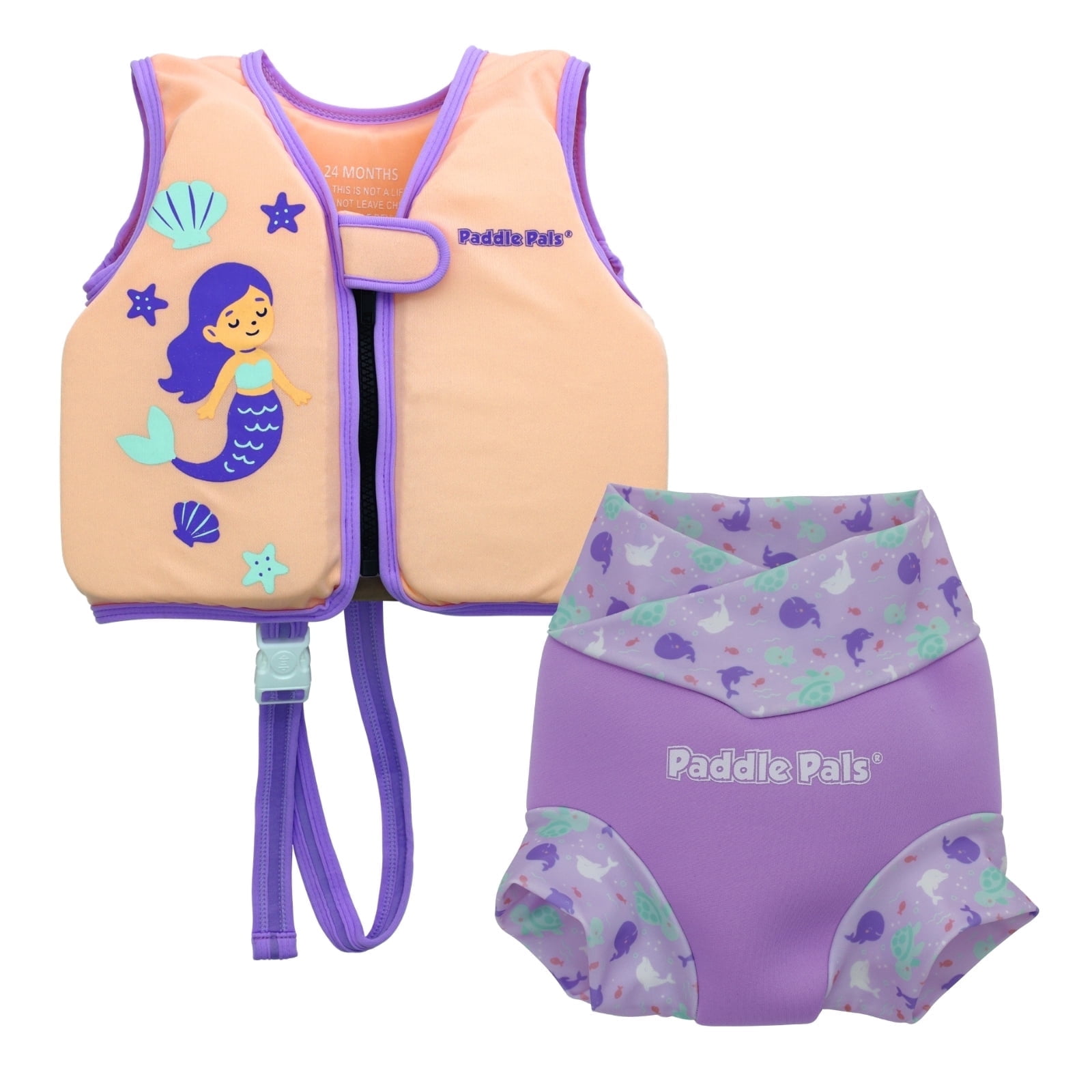 Paddle Pals Baby Swim Vest & Reusable Swim Diaper Set for Toddler 24 Months- Purple