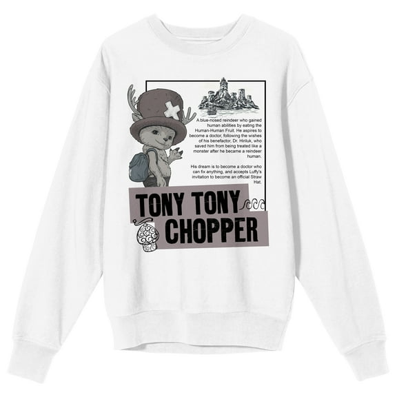 One Piece (Live Action) Tony Tony Chopper Adult White Crew Neck Short Sleeve Sweatshirt-Medium