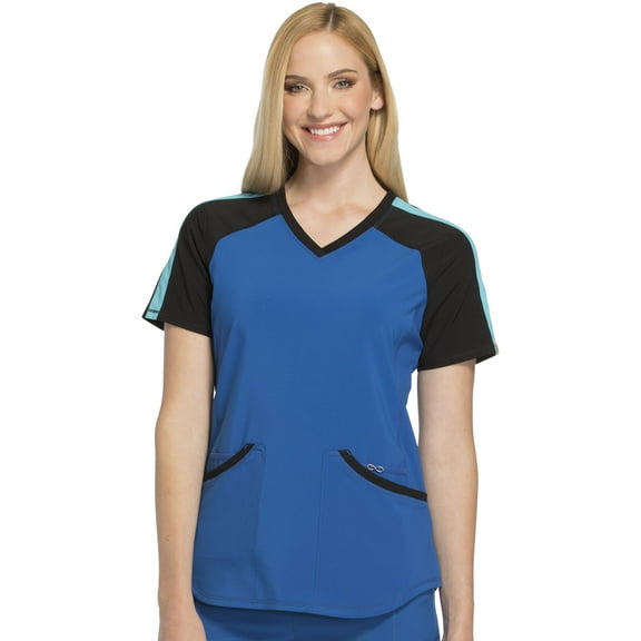 Cherokee Infinity Women Scrubs Top, Colorblock V-Neck, Plus Size, CK690A, 5XL, Royal