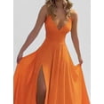 thumbnail image 4 of Women Dresses with Slit A Line Spaghetti Prom Evening Party Gown Orange L, 4 of 5