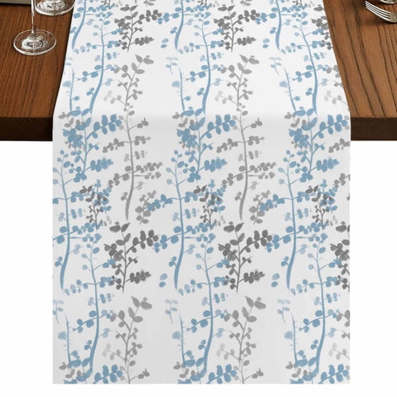 Table Runners 120 Inches Long Dress Scarves, Light Blue Grey Botanical Farmhouse Coffee/Dining/Kitchen Table Runner for Living Room, Spring Floral Summer Farmhouse 13x120 Inch