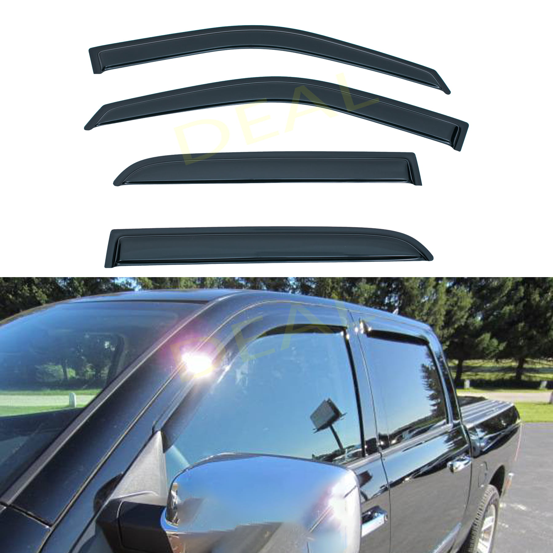 For 2010-2018 Dodge Ram 2500 3500 Crew Cab Mega Cab Window Visor Sun Rain Guard