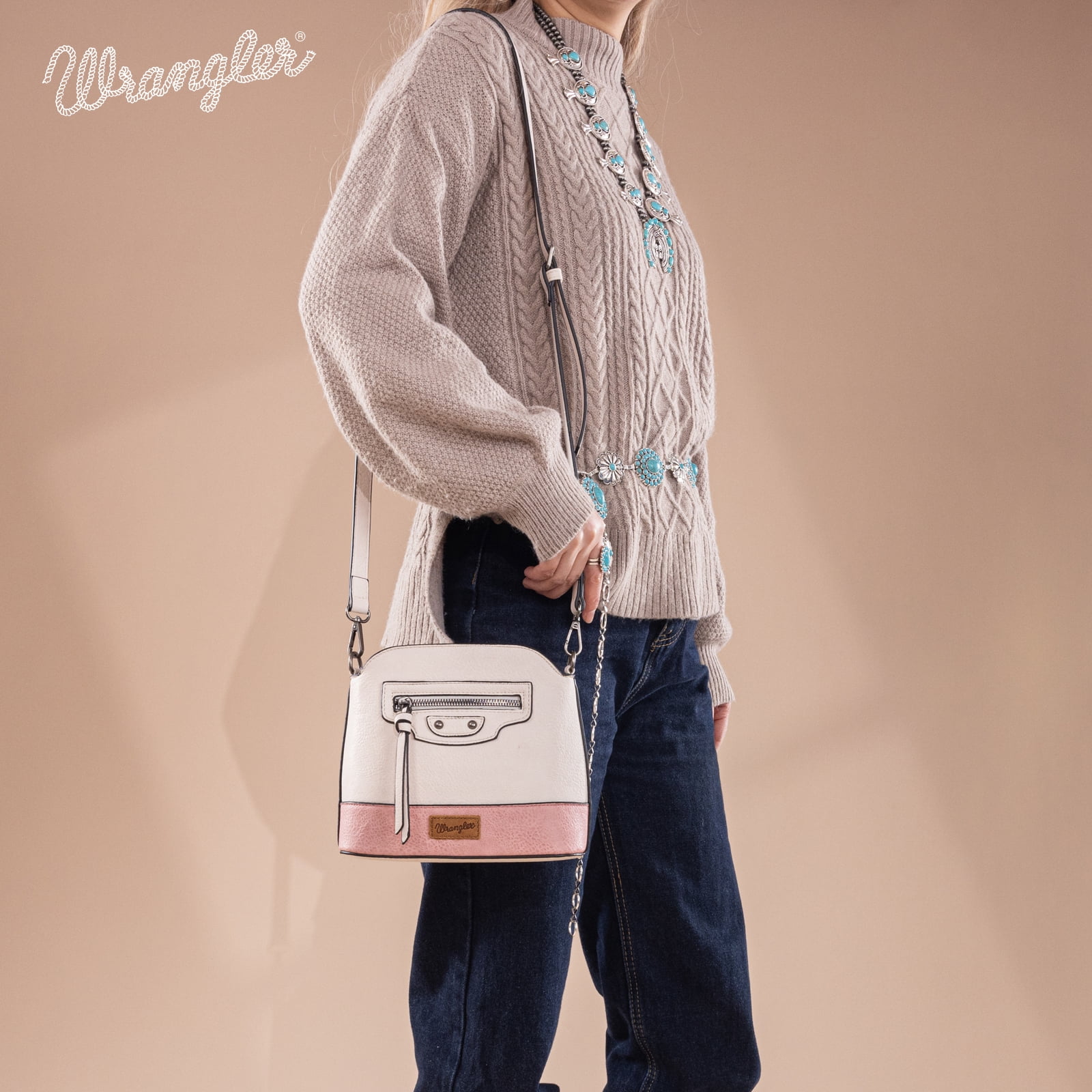 Wrangler Small Crossbody Bags for Women Shoulder Cute Purses and Handbags with Adjustable Strap, Beige-Pink