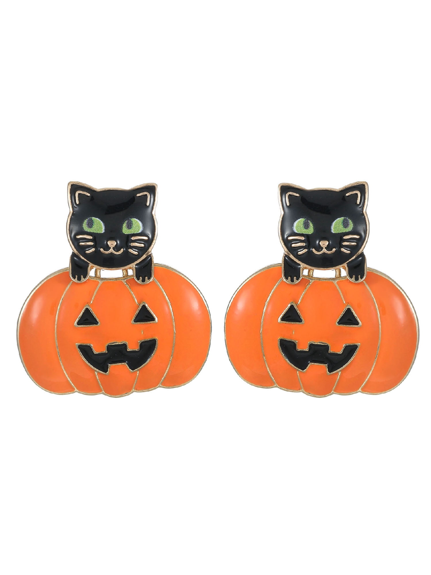 Way to Celebrate Jack-O-Lantern Cat Halloween Earrings, 1 Pair