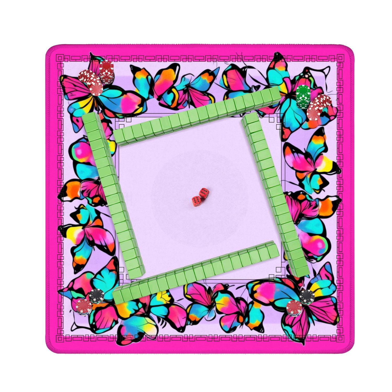Mahjong Mat 31.5" x 31.5" Colorful Butterfly Frame Vibrant Pink Blue Yellow Orange Accents Non-Slip Noise Reduction American Mahjong Tiles Table Cover for Dominoes Poker Card Board Games Gift