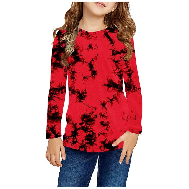 RXIRUCGD Chemises à Manches Longues pour Filles, Col Rond Mignon, Blouses Décontractées Élégantes (Rouge, Taille : 4 Ans)