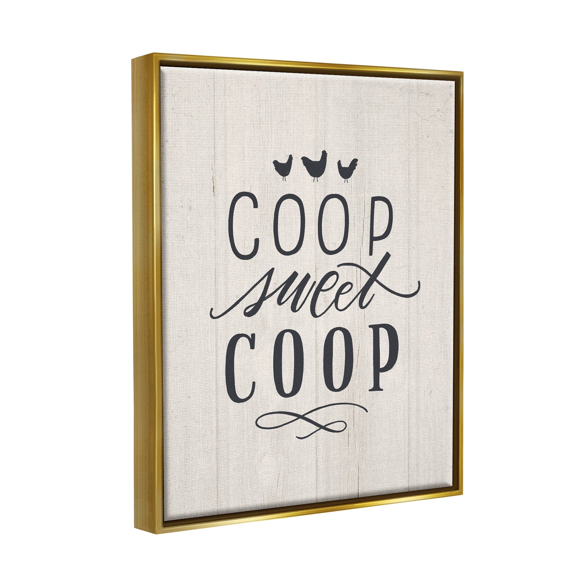 Stupell Industries Sweet Coop Farm Chicken Sign Graphic Art Metallic Gold Floating Framed Canvas Print Wall Art, Design by Loni Harris