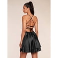 thumbnail image 2 of Black Satin Mini Dress With Spaghetti Straps And Tiered Flared Hem, 2 of 6