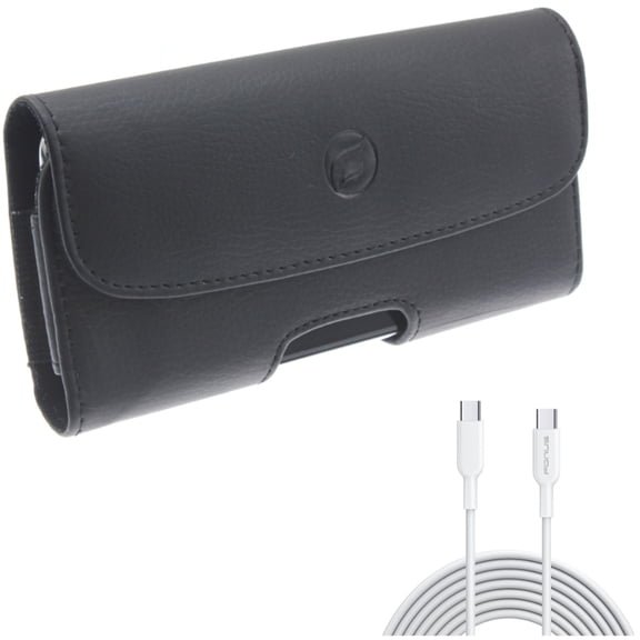 10ft Long Type-C Cable w Case Belt Clip for Samsung Galaxy S20 - Fast Charger Cord PD Power Wire [USB-C to USB-C], Leather Holster Cover Pouch Loops O7R fits Samsung Galaxy S20