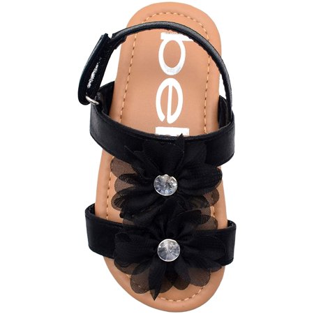 Bebe Toddler Girls Fashion Sandals Shimmer Flats With Chiffon Rhinestone Flowers Walmart Canada