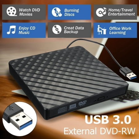 USB 3.0 External DVD CD Drive, Slim Portable External DVD/CD RW Burner Drive for , Notebook, Desktop, Mac Macbook Pro, Macbook Air and