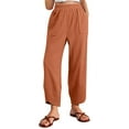 thumbnail image 2 of ZHYou Womens Pants,Comfy Elastic Waist,Loose Fit,Wide Leg Trousers with Pockets Casual Harem Style,Coffee,Size L, 2 of 6