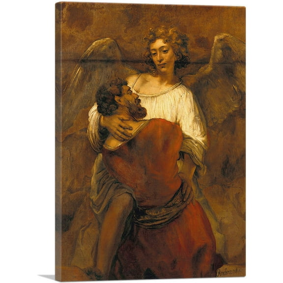 ARTCANVAS Jacob Wrestling with the Angel 1659 Canvas Art Print by Rembrandt van Rijn - Size: 26" x 18" (0.75" Deep)