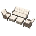 thumbnail image 6 of MeetLeisure 5 Pieces Patio Conversation Set, Two Wicker Chairs, One 3-Seat Sofas and Two Ottomans with 3.5-inch Seat Cushions, Beige, 6 of 9