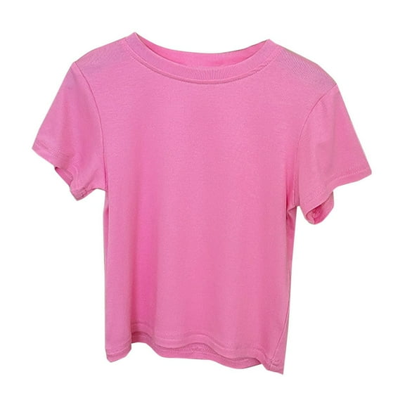 Toddler Boys Girls T Shirts Casual Cotton Summer Crew Neck Solid Color Shirt Short Sleeve Basic Tops for Kid (Hot Pink 140)