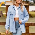 thumbnail image 4 of Viikei Jackets for Women Clearance under $10,Women's Fashion Color Lapel Look Slimmer Sleeve Denim Jacket Light Blue L, 4 of 6