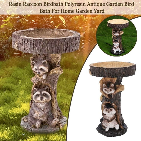 Clearance Sale- Resin Raccoon Birdbath Polyresin Antique Garden Bird Bath For Home Garden Yard