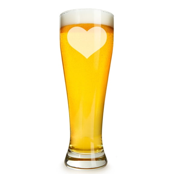 Heart Engraved 16 ounce Beer Glass Pilsner