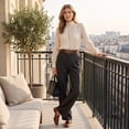 thumbnail image 7 of Womens Solid Mock Neck Pleated Blouse, Long Sleeve Lantern Cuff Relaxed Fit Shirt, Smooth Fabric Elegant Work Commute Daily Outfit, 7 of 7
