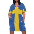thumbnail image 2 of Vestido holgado con bolsillos y estampado de bandera sueca (versión vainilla), vestido de verano para mujer 2025, vestidos de verano para mujer 2025, vestido de verano para mujer 2025, 2 of 7