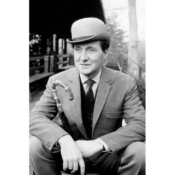 The Avengers Patrick Macnee Sitting In Suit & Hat With Cane 24x36 Poster
