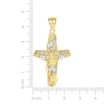 Auriga 10k Two-Tone Gold Princess Cut Round CZ Crucifix Cross Religious Charm Pendant for Women