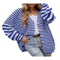 thumbnail image 2 of Cardigan Sweaters for Women Color Block Long Sleeve V Neck Sweater Fashion Kint Striped Open Front Button Outerwear, 2 of 7