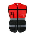 thumbnail image 2 of Moxufan Men High-Visibility Reflective Vest V-neck Sleeveless Multi Pockets Design Waistcoat Clear ID Pocket Pen Holder Vest Coat,Red, 2 of 8