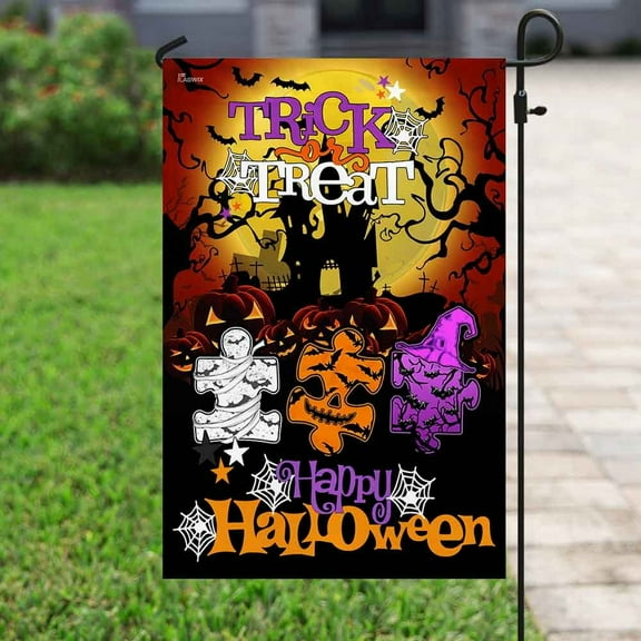 Flagwix Halloween Flag, Trick Or Treat Halloween Autism Halloween Decoration, Fall Decor, Canvas Double-sided Printed 12x18 Garden Flag