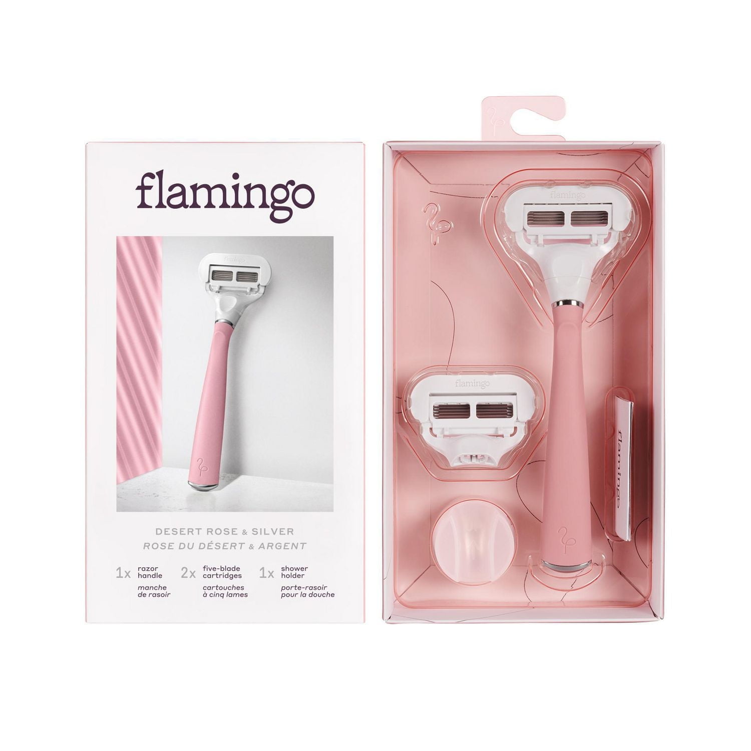 Flamingo Women's 5-blade Razor with Replacement Blade Cartridge – Desert Rose