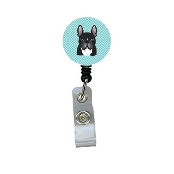Carolines Treasures BB1165BR Checkerboard Blue French Bulldog Retractable Badge Reel