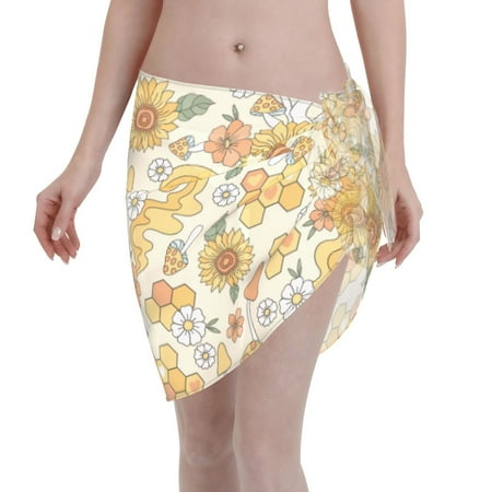 Adobk Groovy Hippie Flower Mushrooms Swimsuit Coverups For Women Beach Bikini Short Skirt For Swimwear