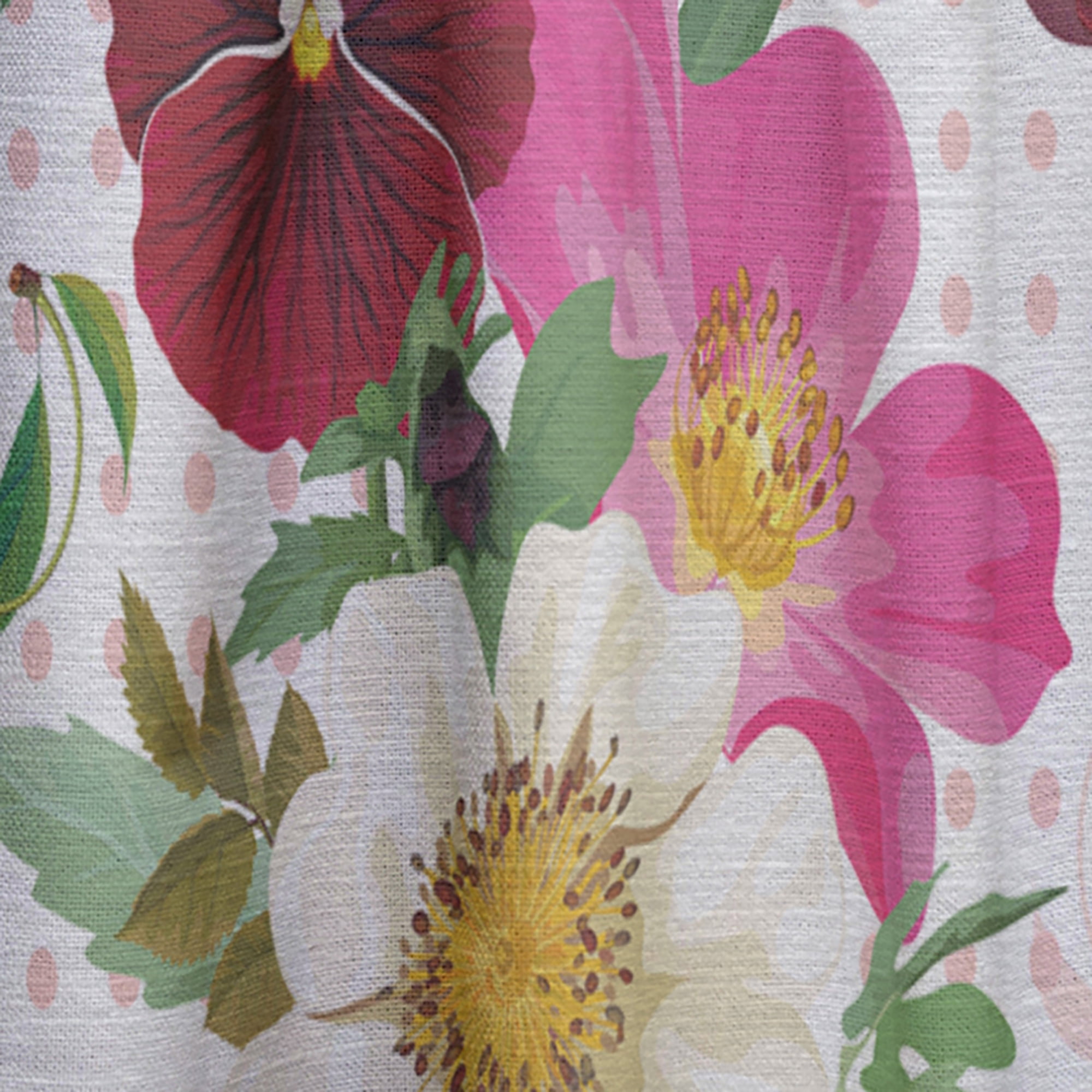 Designart 'Roses Pansies and Cherries On Pink Dotted' Abstract Curtain Panel