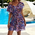 thumbnail image 2 of Enjoytime Womens Dresses Vintage Printed V-Neck Short Sleeve Split Mini Dress Summer Casual Beach Vacation Dresses, 2 of 6