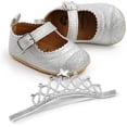 thumbnail image 4 of 2pcs/Set Newborn Baby Girl Princess Mary Jane Shoes Toddler Infant Wedding Dress Flat Shoes with Free Headband, 4 of 4