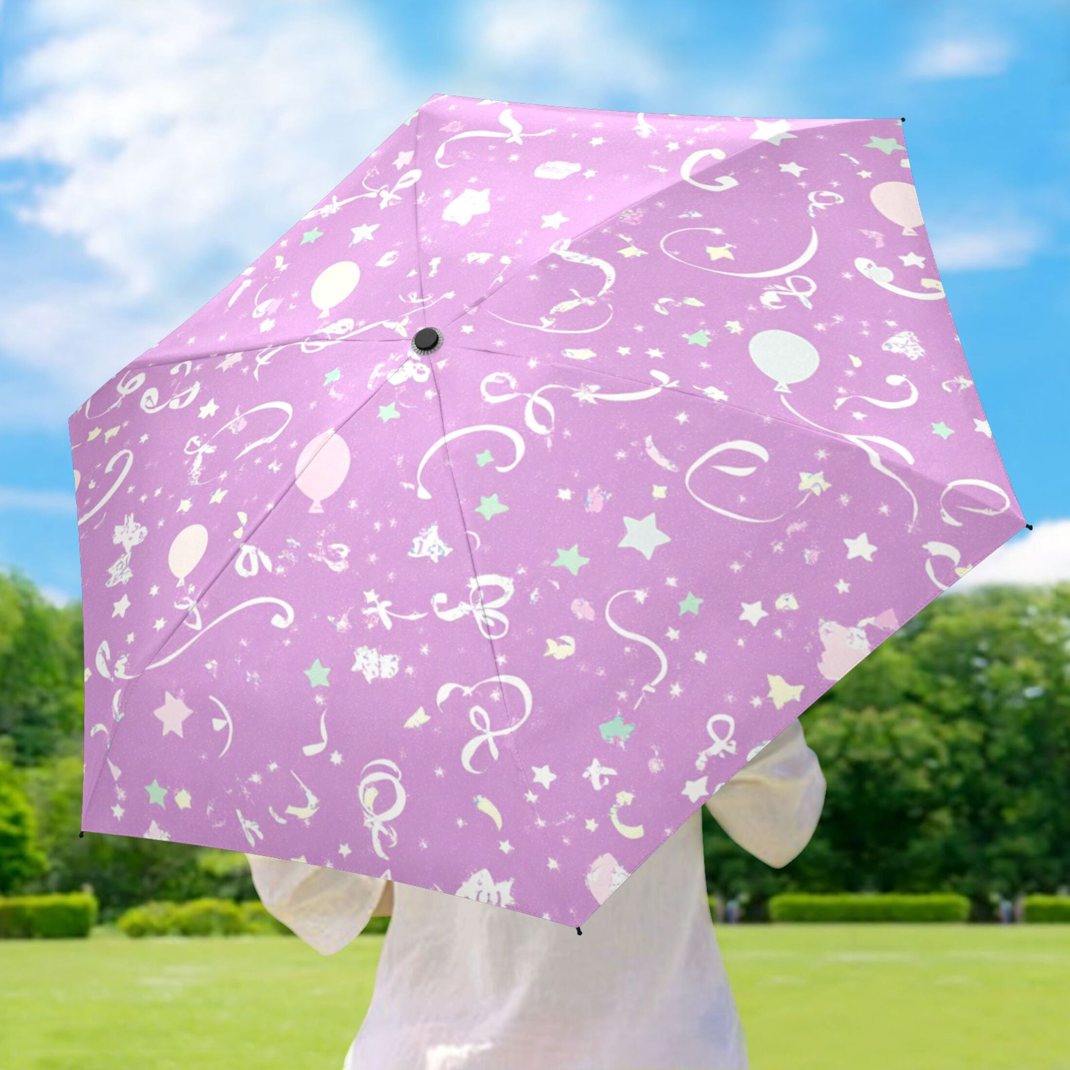 Pink Elements Pattern Umbrellas for Sun Auto Open Close UV50+ Waterproof 5-Fold Compact Fiberglass Frame