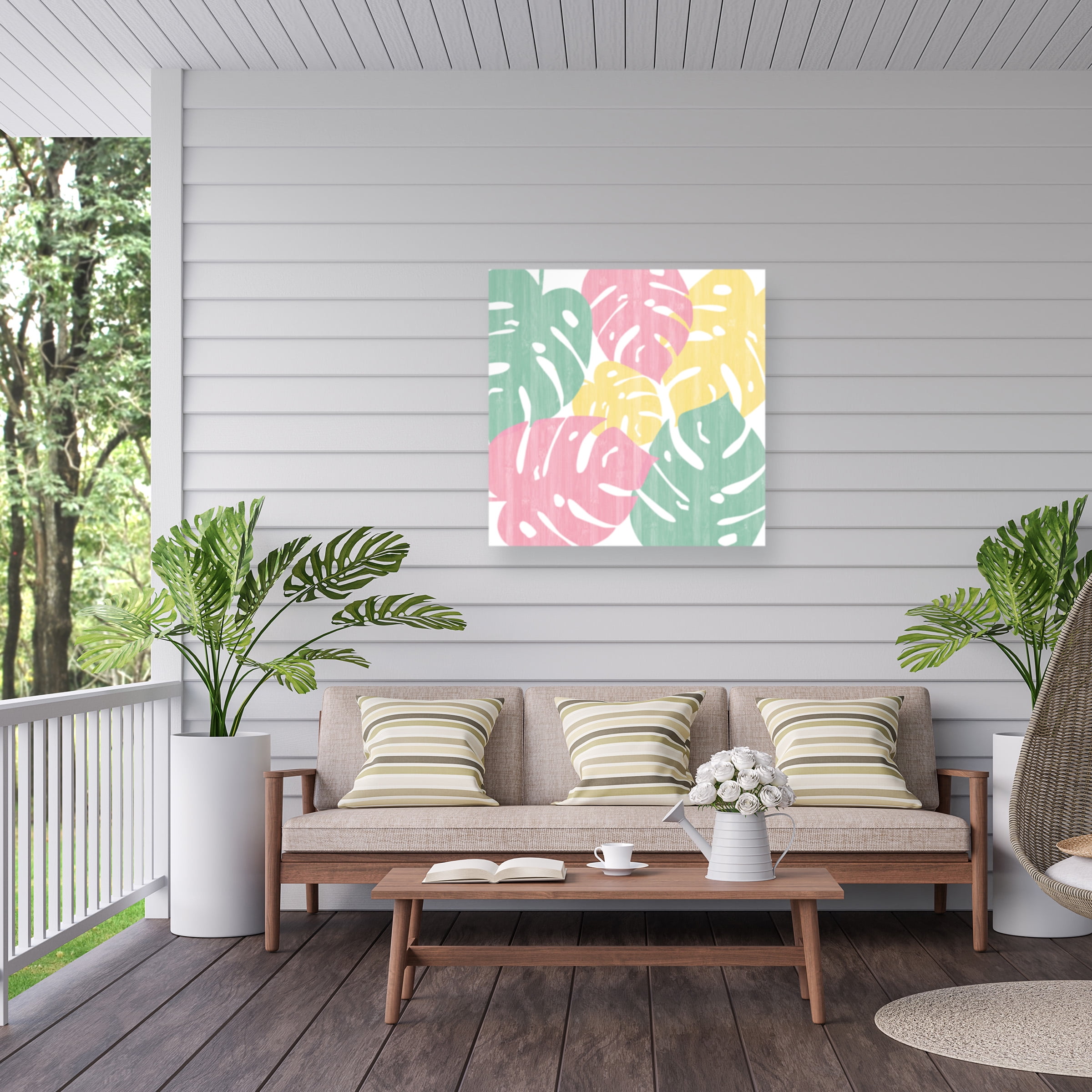 Sarah Adams 'Monstera II Bright on White' Outdoor Canvas 35x30