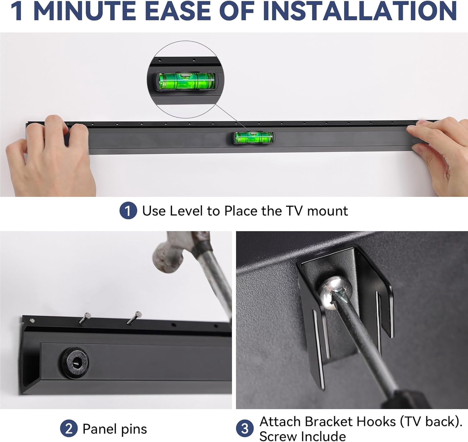Audend 1-Minute Installation TV Wall Mount, No Stud No Drill 22 to 55 inch Television Bracket Drywall Studless Hanger, Max Load 100 lbs, VESA 100 x 100 to 400 x 400mm, Levels and Hardware Included