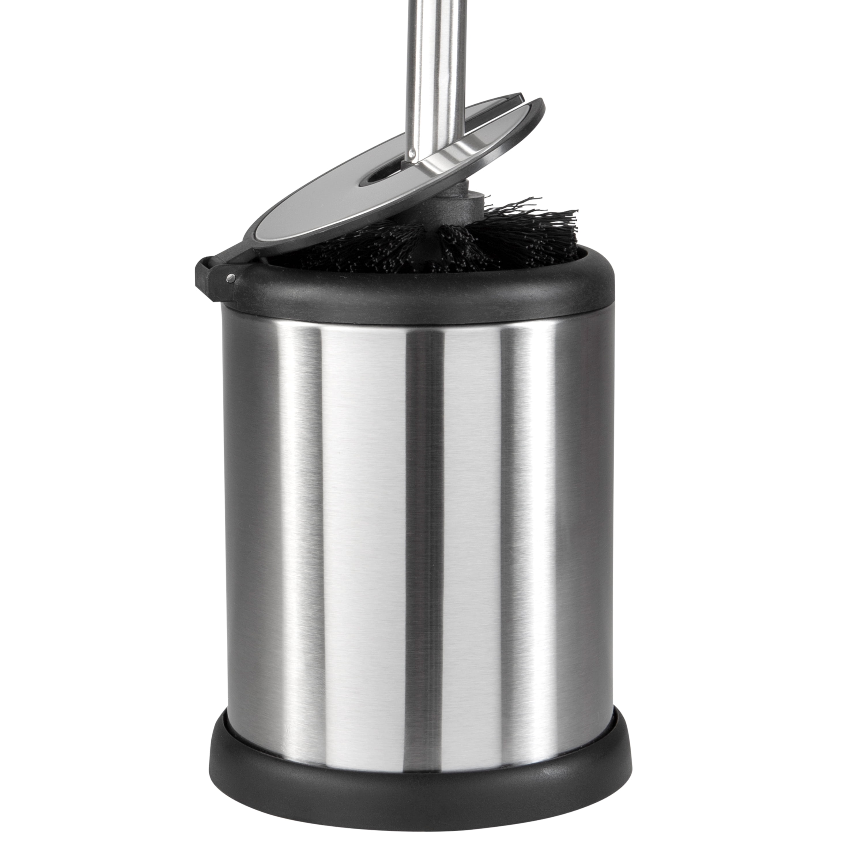 Bath Bliss Self Closing Lid Toilet Brush and Holder with 2 Pack Replacement Brushes in Stainless Steel