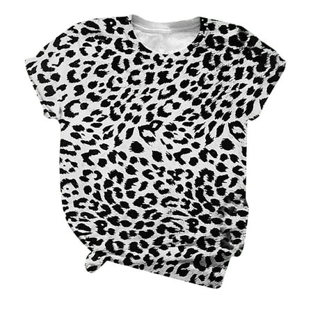 

Mrat Short Sleeve Round-Neck Blouses & Shirts Loose Shirts For Teen Girls Ladies Fashion Cute Leopard Print Pullover Casual Bottom Shirt Top Corset Tops For Female