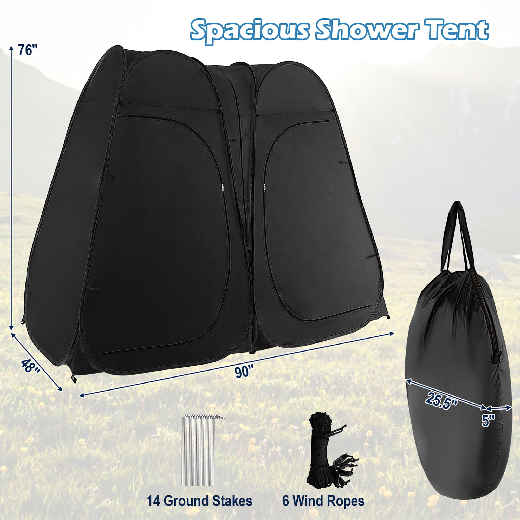 Costway Outdoor 7.5FT Portable Pop Up Shower Privacy Tent Dressing Changing Room Camping Black