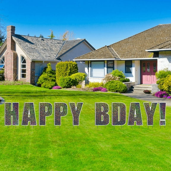 Happy Birthday Holographic Sparkle Print Large Lawn Letters with Stakes - Birthday Decorations â€ Yard Signs with Stakes Spell HAPPY BDAY!