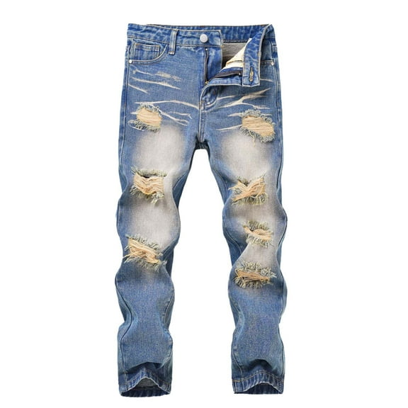 ATOGUTA Boys Jeans Ripped Destroyed Distressed Fashion Comfy Denim Jeans Pants Size 4T-14, Blue